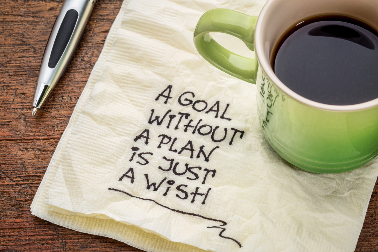 Handgeschreven notitie: a goal without a plan is just a wish